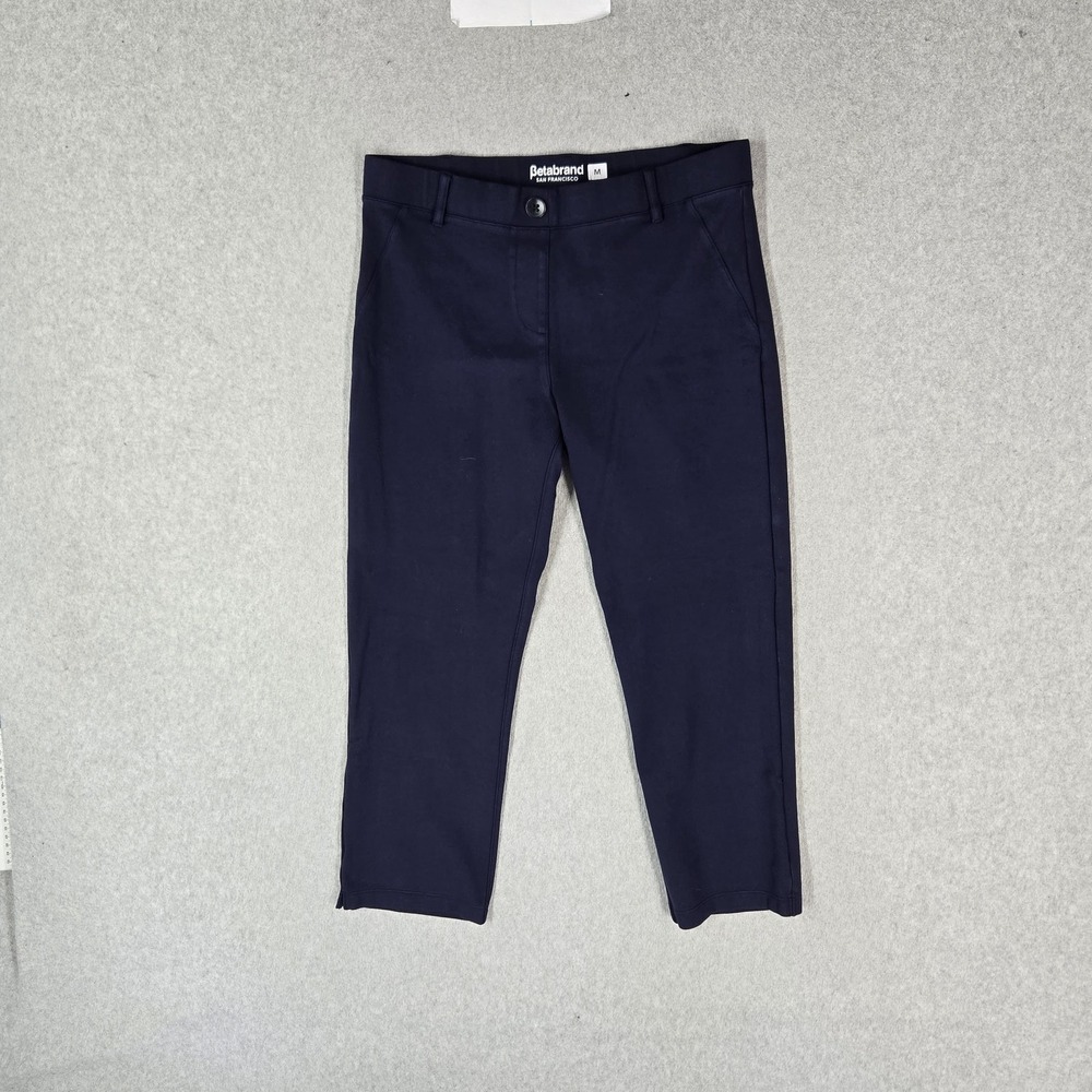 Betabrand Women Pants M Navy Nylon Rayon Dress Pants Cropped 22" Inseam Logo